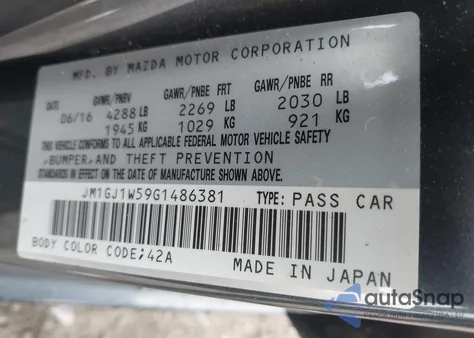 2016 Mazda 6 Grand Touring из США, поврежденный, VIN JM1GJ1W59G1486381